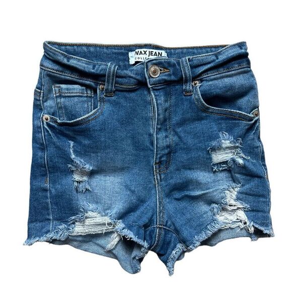 Womens Wax Jeans Distressed Raw Hem Medium Wash Denim Jean Shorts - Sz S ( 24 ) - Picture 2 of 3